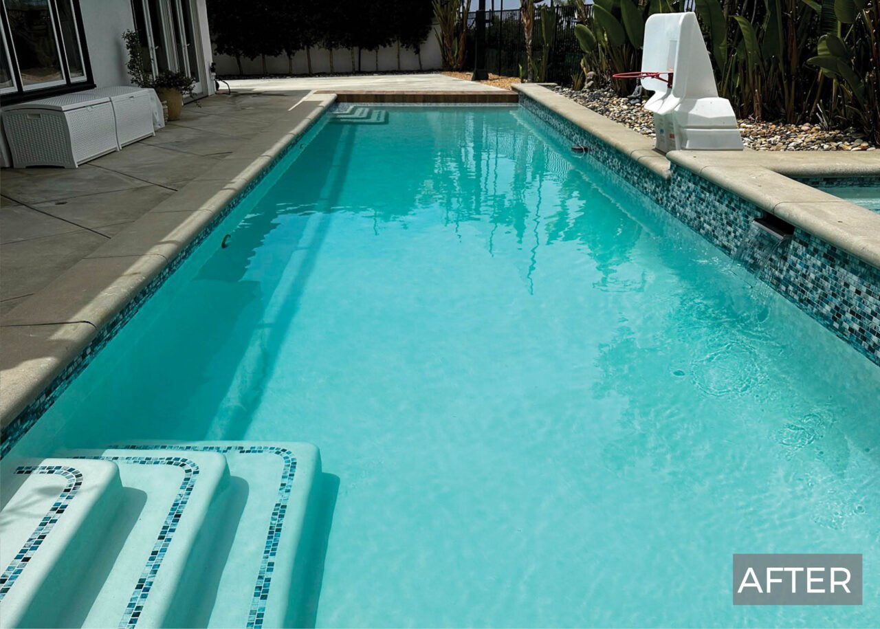 Pool after cleaning, turquoise clear water