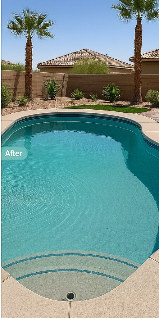 Pool after cleaning, clear teal water
