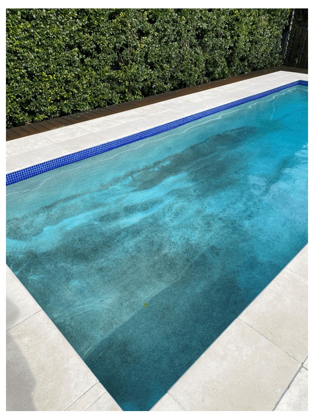 Pool before cleaning, cloudy water